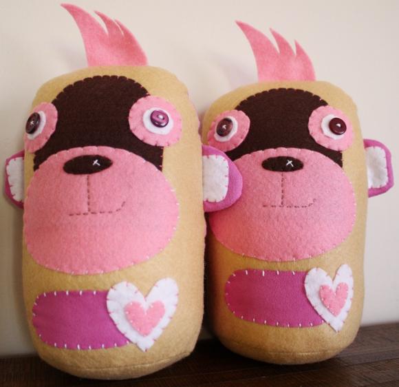 Boobeloobie Mango The Monkey In Pink, Chocolate Brown, Cream And White Accents
