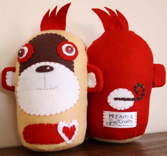 Boobeloobie Mango The Monkey In Red, Chocolate Brown, Cream And White Accents