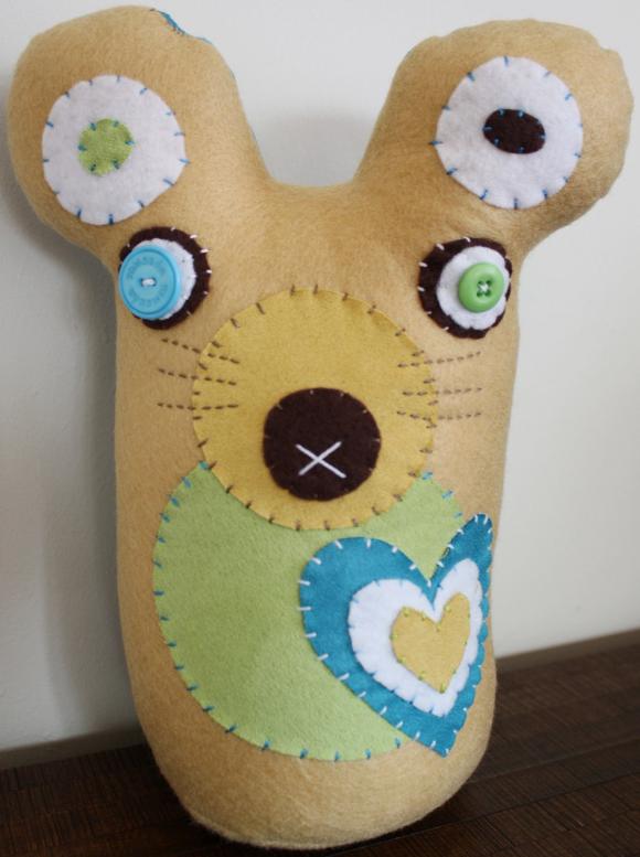 Boobeloobie Miley The Mouse In Blue, Green, Cream, White And Chocolate Brown With Button Detail