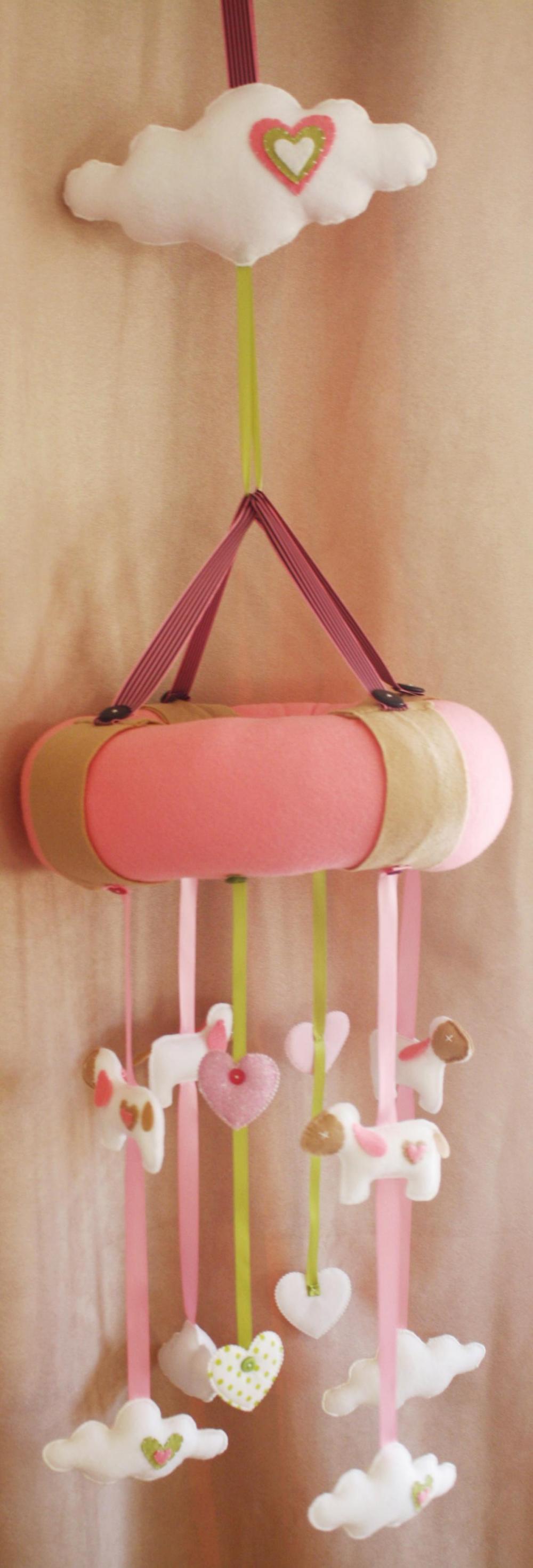 Boo!beloobie Little Lamb Baby Mobile In Pink, Lime Green, White And Cream In A Farmyard Style For Girls